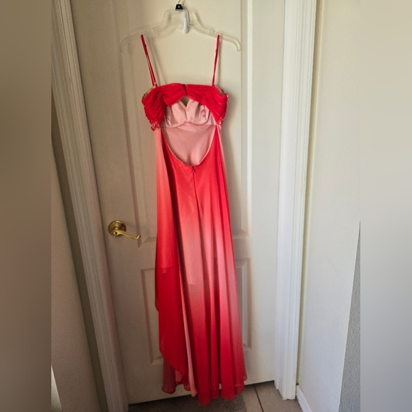 Elegant Red Strapless Gown with Beaded Bodice - Picture 2 of 3